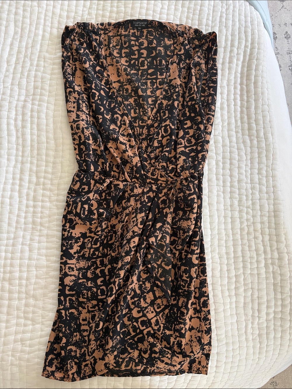 Topshop Black and Brown Animal Print Wrap Dress